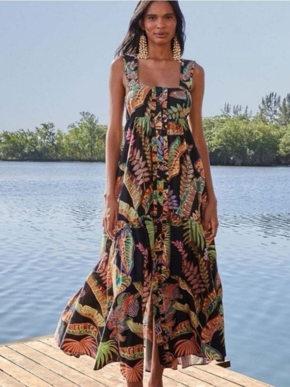 Farm Rio Cool Foliage Button-Front Maxi Dress | Worn Once